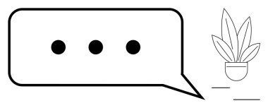 Elipsli konuşma balonu basit bir saksı bitkisinin yanında devam eden konuşmayı temsil ediyor. İletişim, diyalog, etkileşim, mesajlaşma, doğa, berraklık ve denge kavramları için idealdir. Siyah