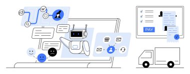 Robot sohbet robotu kullanıcılarla mesajlaşarak iletişim kuruyor, çevrimiçi ödemeleri yönetiyor, teslimatı işliyor. Müşteri hizmetleri, e-ticaret, otomasyon, teknoloji, dijital iletişim, verimlilik için ideal