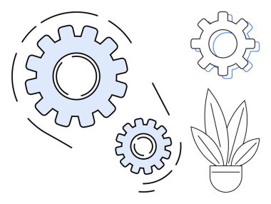 Birbirine kenetlenmiş iki vites ve işbirliğini, büyümeyi, yeniliği ve verimliliği sembolize eden bir saksı bitkisi. Takım çalışması, üretkenlik, sürdürülebilirlik, iş süreçleri, çevre bilinci için ideal