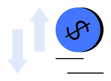 İki oklu para, biri yukarı ve biri aşağı, mali dalgalanmayı temsil ediyor. Yatırım, ekonomi, pazar eğilimleri, iş analizi, mali planlama, risk yönetimi için ideal