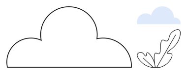 Yanında küçük bir bitki filizlenen büyük bir bulutun basit çizimi. Sunumlar için ideal, çevresel bağlamlar, doğa temaları, basitlik kavramları, çevre dostu mesajlar, minimalist