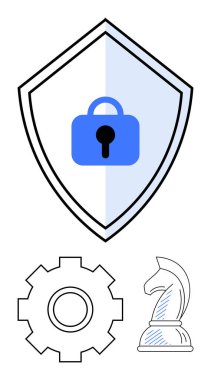 Merkezde kilit olan kalkan güvenlik teçhizatını temsil eder ve satranç şövalyesi de stratejiyi, planı ve teknolojiyi sembolize eder. Siber güvenlik, şifreleme, bilişim altyapısı, veri gizliliği ve risk yönetimi için ideal