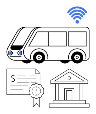 Kablosuz sinyali, sertifikası ve enstitüsü olan otonom bir otobüs. Akıllı şehirler, teknoloji, toplu taşıma, bağlantı, yenilik sertifikası eğitimi için idealdir. Modern olanı temsil eder
