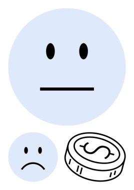 Tarafsız yüz, üzgün yüz, para. Finansal temalar, duygu analizleri, ekonomik stres, bütçe oluşturma, yatırım kararları psikolojik çalışmaları finanse etmek için idealdir. Satır metaforu