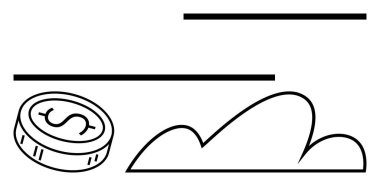 Bozuk para, çizgiler ve bulut simgesi dijital finans, çevrimiçi para yönetimi, tasarruf, bulut hesaplama, fintech, dijital dönüşümü iletir. Finansal hizmetler uygulamaları İnternet bankacılığı için ideal