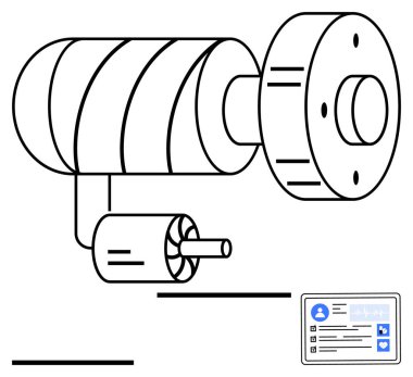Elektrik motoru, pervane ve dijital arayüzle bağlı sürücü bileşeni. Mühendislik, otomasyon, makine, teknoloji, eğitim endüstriyel tasarım üretimi için idealdir. Soyut satır düzlüğü