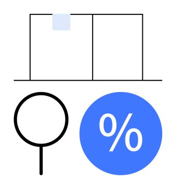 İnceleme için büyüteç, görselleştirme için çizelge ve analitik için yüzde işareti gibi iş araçları. İş, finans, analiz, strateji, büyüme ve performans için ideal