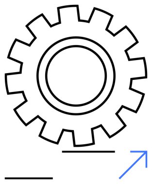 Yukarı doğru mavi ok ve yatay çizgiler ile ana hatlar hareket, büyüme ve sistematik süreçleri gösteriyor. Yenilik, iş büyümesi, strateji, mühendislik, üretkenlik ve liderlik için ideal