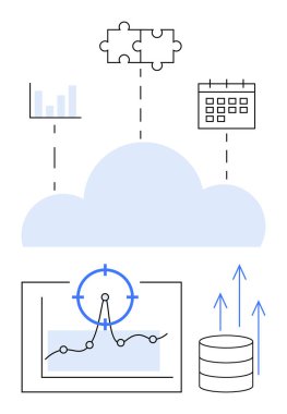 Bulut çizelgeleri, bulmacaları, takvimi, grafiği ve veritabanını bağlar. Veri analizi, proje yönetimi, bulut hesaplaması, üretkenlik araçları iş stratejisi stratejisi, soyut çizgi süreçleri için ideal