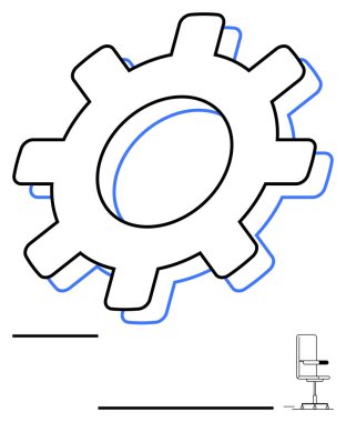 Sistem süreçlerini ve verimliliği simgeleyen büyük ölçekli teçhizat minimalist bir ofis sandalyesi ile eşleştirildi. Takım çalışması, üretkenlik, strateji, işletme operasyonları, problem çözme, yenilik için ideal