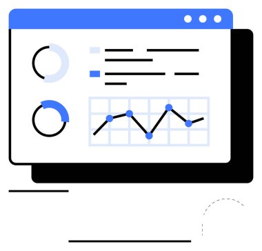 Pasta grafikleri, çizgi grafikleri ve çizgi grafikleriyle etkileşimli ekran. Analiz, iş stratejisi, mali veriler, istatistikler, performans takibi, teknoloji içgörüleri için ideal soyut çizgi