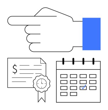 El işaretleri, maaş çekleri ve onaylanmış belgelerle takvimin hemen üstünde. Zaman yönetimi, maaş bordrosu, programlama, verimlilik ve finansal takip için ideal. Asgari