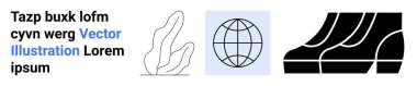 Bitki çizgisi sanatı, kare çerçeveli dünya ve kalın geometrik ayakkabı şekilleri. Çevre, küresel bağlantı, seyahat, doğa, minimalist sanat, moda ve düz iniş sayfası afişi için ideal