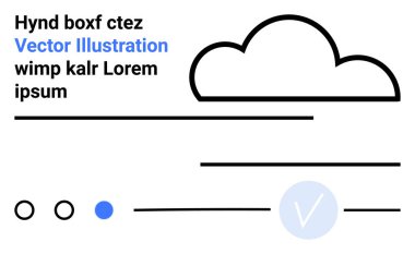 Üç dairesi olan bulut, yukarıdan ve aşağıdan mesaj, mavi işaretli daire. Web tasarımı, minimalizm, çevrimiçi formlar, kullanıcı arayüzü, modern markalaşma dijital sanat sunumları için ideal. İniş sayfası