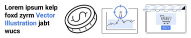 Dolar madeni para, analizli çizelge, online alışveriş arabası arayüzü. E-ticaret, finans, pazarlama, girişimcilik, perakende satış, tüketici davranışı sade iniş sayfası afişi için ideal