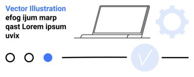 Dişli dizüstü bilgisayar, ilerleme çubuğu, ve daire çizerek sistem tercihleri, görev tamamlama ve iş akışı. Teknoloji, iş süreçleri, üretkenlik, dijital araçlar için ideal