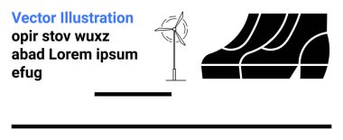 Wind turbine near abstract building shape, symbolizing renewable energy and eco-friendliness. Ideal for sustainability, clean energy, green technology, architecture, innovation, climate action, flat clipart