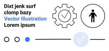 Kontrol işaretli, insan figürlü, temiz bir arkaplanda çeşitli çizgiler ve daireler. UIUX tasarımı, kalite güvencesi, iş akışı süreçleri, insan kaynakları, verimlilik, görev tamamlama için ideal
