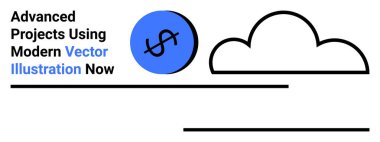 Mavi dolar simgesi ve bulut sembolü olan minimalist tasarım, kalın metinlerle tamamlanmış. Finans, teknik yenilik, bulut hesaplama, yaratıcılık, dijital pazarlama, girişimler, düz iniş sayfası için ideal