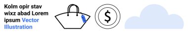 Fiyat etiketli alışveriş çantası, dolar parası ve bulut ikonu e-ticaret, mali işlemler, dijital çözümler, veri depolama, çevrimiçi alışveriş ve ekonomik kavramları temsil ediyor. Düz iniş için ideal.