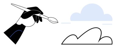 El fırçasıyla bir bulutun hatlarını temiz bir şekilde çiziyor. Yaratıcılık, sanat, hayal gücü, tasarım, minimalizm, soyutlama ve hikaye anlatma için idealdir. Düz basit metafor