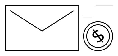 Bir dolar işaretli bozuk parayla eşleştirilmiş zarf ödemelerle, finansal iletişimle veya e-ticaretle ilgili mesajlar olduğunu gösteriyor. Finans, bankacılık, işlemler, iş için ideal. Minimalist düz basit