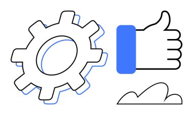 Dişliler süreçleri sembolize eder, onay için baş parmak, ve teknoloji için bulut. Takım çalışması, otomasyon, bulut hesaplama, olumlu geri bildirim, yenilik üretkenliği için idealdir. Düz basit metafor