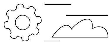 Hareket ya da hızı gösteren yatay çizgileri olan vites ve bulut anahatları. Teknoloji, yenilik, dijital dönüşüm, bulut hesaplama, mekanik, mühendislik, otomasyon için ideal. Düz basit