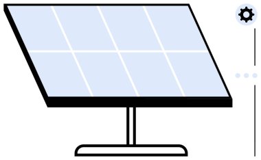 Modern güneş paneli arayüz dişli ikonu ile ayakta duruyor, temiz enerjiyi, sürdürülebilirliği ve teknolojiyi sembolize ediyor. Yenilik için ideal, çevre, enerji, teknoloji, ilerleme stratejisi düz