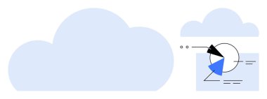 Geometrik şekillerin ve analitik sembollerin yanında veri etkileşimini temsil eden büyük bulut elementleri. Bulut depolama, veri analizi, teknoloji iş akışı, dijital etkileşim, yapay zeka, yenilik için ideal