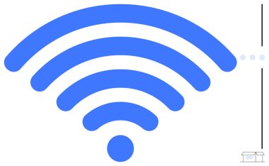 Mavi kablosuz sinyal uzayda akıllı bir ev ikonuna doğru yayılıyor. Teknoloji, bağlantı, internet, ev otomasyonu, iletişim, kablosuz ağlar, dijital yaşam tarzı için ideal. Düz basit