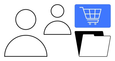 Veri yönetimi için soyut kullanıcı simgeleri bir alışveriş arabası ve dizin tasarımı ile eşleştirilmiştir. E-ticaret, kullanıcı kaydı, veri erişimi, takım işbirliği, dosya paylaşımı, çevrimiçi hesaplar için ideal