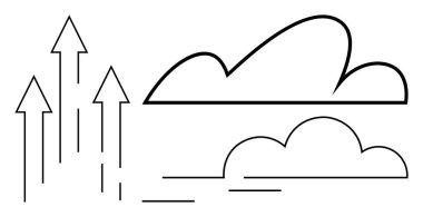 Yukarıya doğru uzanan oklar ilerleyişi ve isteklerini gösteriyor. Büyüme, başarı, başarı, yükselen gidişat, iş ilerlemesi, yenilik ve düz bir basit hedefler için idealdir.