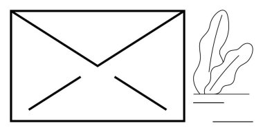 Asgari çizgileri olan soyut bitki elementinin yanında büyük bir zarf ana hatları var. Mesaj, posta, basitlik, minimalizm, iletişim, organizasyon, çevre dostu kavramlar için idealdir. Düz basit metafor