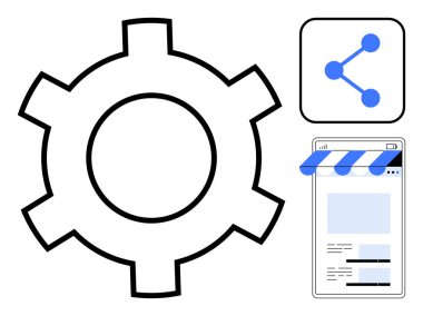 Simge ve web sayfası renklendirme teknolojisinin, sistem optimizasyonunun, otomasyonun ve bağlantının yanında vites. Geliştirme, iş akışı, çevrimiçi strateji, veri paylaşımı ve ekip için ideal