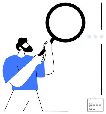 Büyüteçle teftiş eden adam analizi, keşfi ve dikkati vurguluyor. Araştırma, değerlendirme, planlama, merak soruşturması karar verme öncelikleri için ideal. Düz