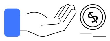 Hareket eden bir dolar sikkeye uzanan el uzanıyor, bağış, bağış, destek, bağış, bağış, yardım, finansal yardım ve servet dağılımını öneriyor. Düz basit metafor için ideal