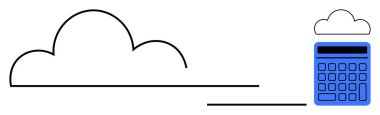 Bulut sembolüne bağlı mavi hesap makinesi veri depolama, muhasebe ve teknoloji temalarını vurguluyor. Teknoloji, iş dünyası, finans, bulut hesaplama, analitik otomasyon yeniliği için idealdir. Düz