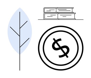 Minimalist tasarım, bir yaprak, istiflenmiş kitaplar ve daire şeklinde bir dolar işareti içeriyor. Sürdürülebilirlik, eğitim, finans, büyüme, yenilik çevresel bilinç ve öğrenme için idealdir. Düz