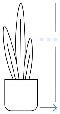 Okları ve noktaları olan bir saksının içindeki bitkinin soyut çizgisi yön, ilerleme ya da büyüme öneriyor. Büyüme, navigasyon, çevre, basitlik, minimalizm, rehberlik düz metaforu için idealdir