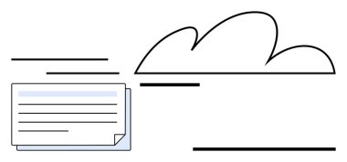 Bir bulut simgesine doğru uçan belge veri transferini, bulut depolamasını ve dijital bağlantıyı sembolize ediyor. Teknoloji, iletişim, bulut hizmetleri, paylaşım, verimlilik otomasyonu için ideal