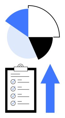 Turta tablosu, işaretli görevleri olan kontrol listesi ve büyüme ve başarıyı gösteren yukarı doğru ok. Analiz, üretkenlik, başarı, hedef, ilerleme organizasyonu stratejisi için idealdir. Düz basit metafor