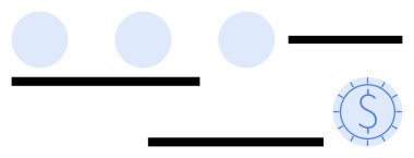 Üç ışık dairesi, kalın yatay çizgiler ve mavi dolar simgesi olan düzeni kontrol et. Finans, bankacılık, işlemler, para, muhasebe güvenliği ve iş iletişimi için ideal. Düz