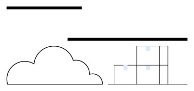 Dikdörtgen dosya yığınları olan bulut veri depolamayı ve dijital organizasyonu sembolize ediyor. Teknoloji, verimlilik, bulut hesaplama, veri yönetimi, sunucu teknolojisi, işbirliği ve gelecek için ideal. Düz