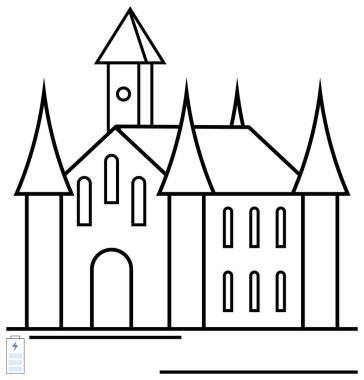 Keskin kuleleri olan gotik mimari yapı, sivri kemerler, detaylı pencereler, simetrik tasarım. Mimarlık, tarih, din, kültür eğitimi, maneviyat tasarımı için idealdir. Düz