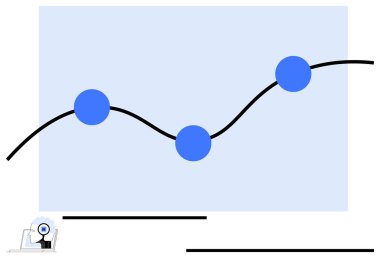 Veri büyümesi ve analizinin vurgulandığı, birbirine bağlı mavi noktaları gösteren çizgi grafiği. İstatistik, analitik, ilerleme izleme, tahmin, eğitim, sunumlar için ideal, düz basit metafor