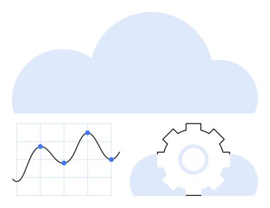 Mavi bulut, şebekede veri noktaları olan çizgi çizelgesi, dişliler süreci sembolize ediyor. Bulut hesaplama, veri analizi, teknoloji, yenilik, otomasyon bilişim teknolojisi modern araçlar için idealdir. Düz basit