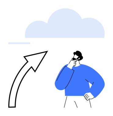 Yukarı doğru ok ile profesyonel bulut teknolojisi büyüme ve yenilik öneriyor. Strateji, planlama, yaratıcılık, analitik, gelecek vizyon, kariyer gelişimi ve başarı için ideal. Düz basit