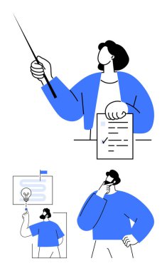 İşaretçi listeyi tartışıyor, bireysel düşünme fikri, takım arkadaşı çözüm konseptini sunuyor. Planlama, takım çalışması, strateji, yaratıcılık, sunum, eğitim için ideal
