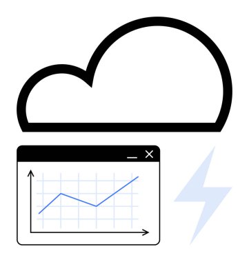 Tarayıcı penceresindeki enerji cıvatalı bulut çizelgesi. Teknoloji, yenilik, analitik, bulut depolama, veri yönetimi, enerji ve verimlilik için ideal. Düz basit metafor